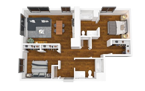 a floor plan of a bedroom with a bathroom and a living room